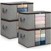 unycos - 4 Pezzi | Scatole per Vestiti 60L, Tessuto con Finestra Trasparente 55x35x32 cm, Scatole/Borsa Pieghevoli, Organizzatore Sotto il Letto per Piumini, Asciugamani, Cuscini (Grigio/Marrone)