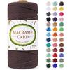 LEREATI Corda Macrame 2mm x 200m, Filo Macrame Cordoncino Cotone Naturale Spago Colorato, Cordino per Borse Uncinetto, Arazzo da Parete, Fai da Te Artigianato, Decorazioni (Marrone)