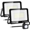 RIGIDON 2x 150W faretto con pir sensore di movimento 15000lm proiettori led | senza spina, 6000K bianco freddo, fari di Sicurezza, luci esterno per giardino garage patio terrazza cortile, impermeabile