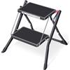 KINGRACK Sgabello pieghevole con superficie in gomma antiscivolo, leggero, in acciaio, può supportare fino a 150 kg di peso (2 tep-Nero)