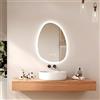 EMKE Specchio con illuminazione asimmetrica, specchio da bagno, anti-appannamento, interruttore touch, 3 colori di luce dimmerabili, specchio da bagno con illuminazione, 75 x 55 cm