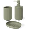 Inbagno Set Accessori Bagno 3 Pezzi Verde Cannettato Con Dispenser, Porta Spazzolini E Porta Saponetta - Linea Arizona