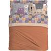 PENSIERI DELICATI Completo Letto Matrimoniale 100% Cotone, Completo Lenzuola Matrimoniali 180x200 Comprensivo di Lenzuolo sotto, sopra e 2 Federe, Made in Italy, Fantasia Happycat Arancio