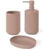 Inbagno Set Accessori Bagno 3 Pezzi Rosa Cannettato Con Dispenser, Porta Spazzolini E Porta Saponetta - Linea Arizona