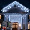 Aigostar 2 Pezzi Luci Natale Esterno Cascata Solari - 3M+5M*0.6M, 100 LED, 8 Modos, Luce Bianca Fredda - Tenda Luminosa Natale Esterno Impermeabile IP65 per Natalizie, Finestra, Balcone, Patio, Feste