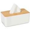 Relaxdays 2X Porta Fazzoletti con Coperchio in bambù, per Bagno, Design Moderno, Plastica, HLP 10x23x13 cm, Bianco/Naturale