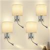 ZMH 4ER Lampada da parete interna Lampada da parete per camera da letto - | Lampada da lettura a LED orientabile a 360° Paralume quadrato in tessuto Faretto da parete con interruttore (senza lampadina)