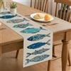 Generic Runner da tavolo con pesce blu, motivo nautico vintage, decorazione per cucina e sala da pranzo costiera, decorazione per casa, cene in famiglia, feste estive, forniture per feste, 33 x 183 cm