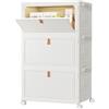 HOMIDEC Scatole Plastica con Coperchio e Ruote, Scatola Portaoggetti Pieghevole, Cassettiera Plastica, 22 L, 3 Unità, Adatto per Riporre Snack, Giocattoli, Libri, Vestiti, Bianco Crema