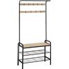 tectake® Appendiabiti da Terra, Mobile Ingresso, Attaccapanni con Panca da Ingresso, Porta Abiti, Armadio Salvaspazio, Ganci Rimovibili - 85,5 x 36 x 184 cm - Legno Industriale Chiaro, Rovere Sonoma