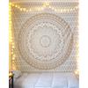 THE ART BOX Oro E Bianco Parete Boho Mandala Arazzo - 135x160 cm Indiano Cotone Hippie Parete Arredamento Bohemian Psychedelic Arazzi per Soggiorno