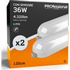 Eurocali Plafoniera LED 120 cm 36W Con Sensore di Movimento 4320 lumen Impermeabile IP65 Luce Naturale 4000K Elevata Efficienza - Pacco da 2