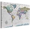 murando - Quadro Mappamondo 120x80 cm 1 Pezzo Stampa su Tela Strutturata XXL Quadri Moderni Murale Arte Moderno Grafica Decorazioni da Parete Pittura Immagini Mappa del mondo grigio k-A-0380-b-a