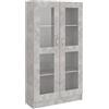 Homgoday Vetrina, libreria con ante in vetro, mobile espositore autoportante per soggiorno, ufficio, credenza con ripiani, grigio cemento, 82,5 x 30,5 x 150 cm, legno ingegnerizzato
