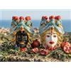 Generico Coppia teste di moro Caltagirone anelli in ceramica siciliana vasi grande H 30 cm