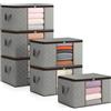 unycos - 6 Pezzi | Scatole per Vestiti 60L, Tessuto con Finestra Trasparente 55x35x32 cm, Scatole/Borsa Pieghevoli, Organizzatore Sotto il Letto per Piumini, Asciugamani, Cuscini (Grigio/Marrone)