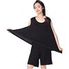 STJDM Camicia da Notte,Pigiama da Donna Set di Grandi Dimensioni in Cotone Elasticizzato Comodo Abito da casa Pigiama Estivo 4XL Nero