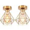 iDEGU 2 Pezzi Plafoniera Vintage 16CM Lampada da Soffitto Industriale in Metallo E27 Luci a Soffitto Design Gabbia Retrò Lampadario a Soffitto per Camera da Letto, Corridoio, Cucina, Soggiorno (Oro)