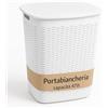 Tomaino - Cesto Portabiancheria in Plastica - Contenitore Biancheria Sporca da Bagno - Cesta Porta Vestiti e Panni Sporchi con Coperchio Salvaspazio 47 Litri (Bianco)