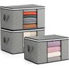 unycos - 3 Pezzi | Scatole per Vestiti 60L, Tessuto con Finestra Trasparente 55x35x32 cm, Scatole/Borsa Pieghevoli, Organizzatore Sotto il Letto per Piumini, Asciugamani, Cuscini (Grigio/Nero)