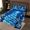 Loussiesd Coperta trapuntata per albero di Natale con motivo natalizio blu copriletto trapuntato elegante e invernale con fiocco di neve con glitter trapuntato260x240cm