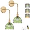 Generic Lampada da Parete, Applique da Parete per Soggiorno, Vintage, a Batteria, Senza Fili, Set di Due Applique da Parete, Paralume in Vetro con Telecomando, dimmerabile, apparecchi a LED per Inte
