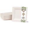 BIOZOYG Set da Tavola ecologiche bagassa usa e getta | 50 pezzi Piatto di canna da zucchero bianco sbiancato angolare 16x16 cm | Set da Tavola monouso
