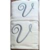 RICAMI FIORENTINI BALDI Set Asciugamani con Iniziale, Spugna di Cotone 100% 400 gr/mq, 2 Pezzi: Viso+ ospite. Idea Regalo. (Lettera V) Grigio