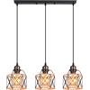 iDEGU Lampadario a Sospensione Vintage, 3 Luci Lampade a Sospensione E27 in Metallo 15CM Gabbia Design Corda di Canapa Retrò Lampada da Soffitto per Cucina, Sala da Pranzo, Soggiorno (50cm Rod, Nero)