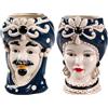 Morgan Teste di Moro Coppia Re e Regina Caltagirone, Stile Ceramiche Siciliane, Vaso Testa di Moro in Ceramica 12x18 cm