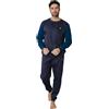 ALV by Alviero Martini Pigiama Lungo da Uomo, Tuta Homewear in Cotone e Poliestere, Girocollo con Bottoni, Tasche Laterali, Regular Fit (IT, Testo, M, Regular, Regular, ALI561 Grigio/Cobalto)