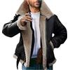 Generisch Giacca bomber da uomo invernale foderata con collo in pelliccia, giacca in pelle, vintage, giacca da aviatore, in ecopelle, termica, capispalla, O nero., XL