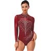 Freebily Body da Danza Classica Donna Ginnastica Ritmica Manica Lunga Balletto Leotards con Strass Tuta Intera da Pattinaggio Artistico Tutina Jumpsuit da Allenamento Blu scuro M