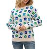 Generic Maglioni da donna eleganti casual con motivo floreale maglioni lavorati a maglia autunno inverno pullover maglioni vacanze maglieria casual sciolto maglioni per tutti i giorni, Za-blu, M