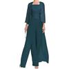 Sincemeet Abito Lungo da Donna in Chiffon a Tre Pezzi per Madre Pizzo Chiffon Madre della Sposa Abiti con Giacca