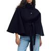 Generic Poncho da donna con maniche a pipistrello, cappotto stile pavone, soprabito invernale corto, mantello con cintura a fascia, cappotto in lana per l'autunno con collo a camicia, Nero , S