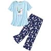 Rojeam Pigiama Casual da Donna in Cotone Camicie a Maniche Corte con Pantaloni Capri Indumenti da Notte Estivi, Alpaca Blu, Taglia 2XL