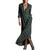 cffvdiz Vestito Camicia Donna con Bottoni Maniche Lunghe Colletto con Risvolto Stampa Scozzese Vestito Maxi Country,Verde,S