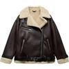 Hndudnff - Giacca da donna invernale retrò in shearling, a maniche lunghe, con risvolto, calda, Nero , S