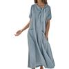 Generico Vestito Lungo Donna con Fiocco Tasche Maniche Corte vestibilità Ampia Elegante Comodo(Coffee, XL)