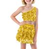 Generico Vestito Latino Bambina 3-16 Anni Paillettes Gonna Tulle Ballo Salsa Tango Rumba Bachata Costume Danza Sportivo Top Corto Moda Bambino