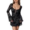 Caxndycing Abito in velluto da donna, elegante, in pizzo, a maniche corte, a vita alta, stile swing, linea ad A, lunghezza al ginocchio, abito da sera, lungo, bello, vintage, da cocktail, da donna