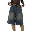 Fulidngzg Pantaloncini Uomo Jeans,Jorts Yk2 Uomo Estivo Elastico in Vita Jeans Larghi Spiaggia con Tasche e Coulisse Pantaloncini Hip Hop Ginocchio Moda Pantaloni Corti Strada Casual