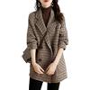 KIJSKKOPO Cappotto Da Donna In Lana Pied De Poule, Marrone, Con Revers A Lancia, Doppiopetto, Foderato In Pile, Caldo Soprabito Invernale, Elegante Cappotto A Quadri Con Tasca, Nero L