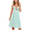 FANCYINN Donne Vestito Spaghetti Strap Scollo a V Botton Down Legare Davanti Abito Midi