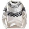 Mymyguoe Maglione norvegese da uomo in lana a righe fine merino, lavorato a maglia jacquard, motivo cavallo, slim fit, invernale, caldo maglione natalizio, bianco, XL