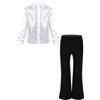 inlzdz Completi Hip Hop Jazz per Bambini Paillettes Button Down Camicia da Danza Classica T-Shirt + Pantalone per Ballo da Sala Danza Standard Latino Americano Bianco 7-8 anni