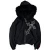Generisch Unisex Y2K Felpe con Cappuccio con Pelliccia con Cappuccio Zip Up Cotone Felpe con Cappuccio con Cerniera Hip Hop Punk Street Rock Goth Leggero Sweatshirt, Nero , L