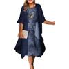 shownicer Vestito Due Pezzi Donna Elegante Maniche 3/4 Stampe Abiti al Ginocchio Taglie Forti Vestiti da Festa Cerimonia Cocktail A Marina 3XL