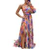 MANYMANY Donne Sexy Una Spalla 3D Fiore Tulle Abiti da Prom Spaccato Abito da Sera Formale Lungo Partito Abiti da Ballo per Donna